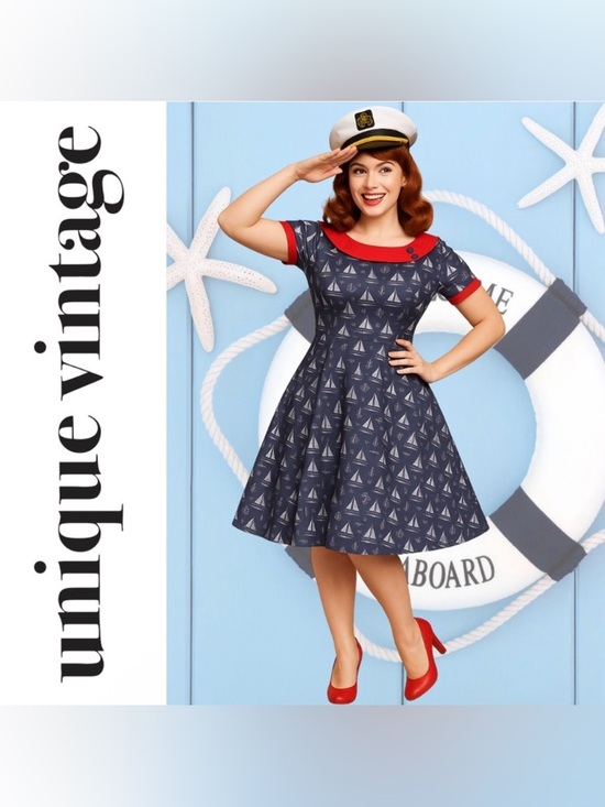 Unique Vintage Dresses & Skirts - Unique Vintage Dolly and Dotty 50s Darlene Nautical Sailboats Swing Dress, NWT!